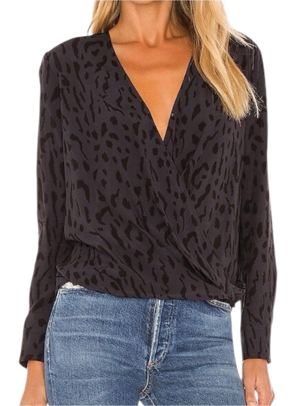 RAILS Hillary Ash Cheetah Animal Print Surplice Blouse Top Small